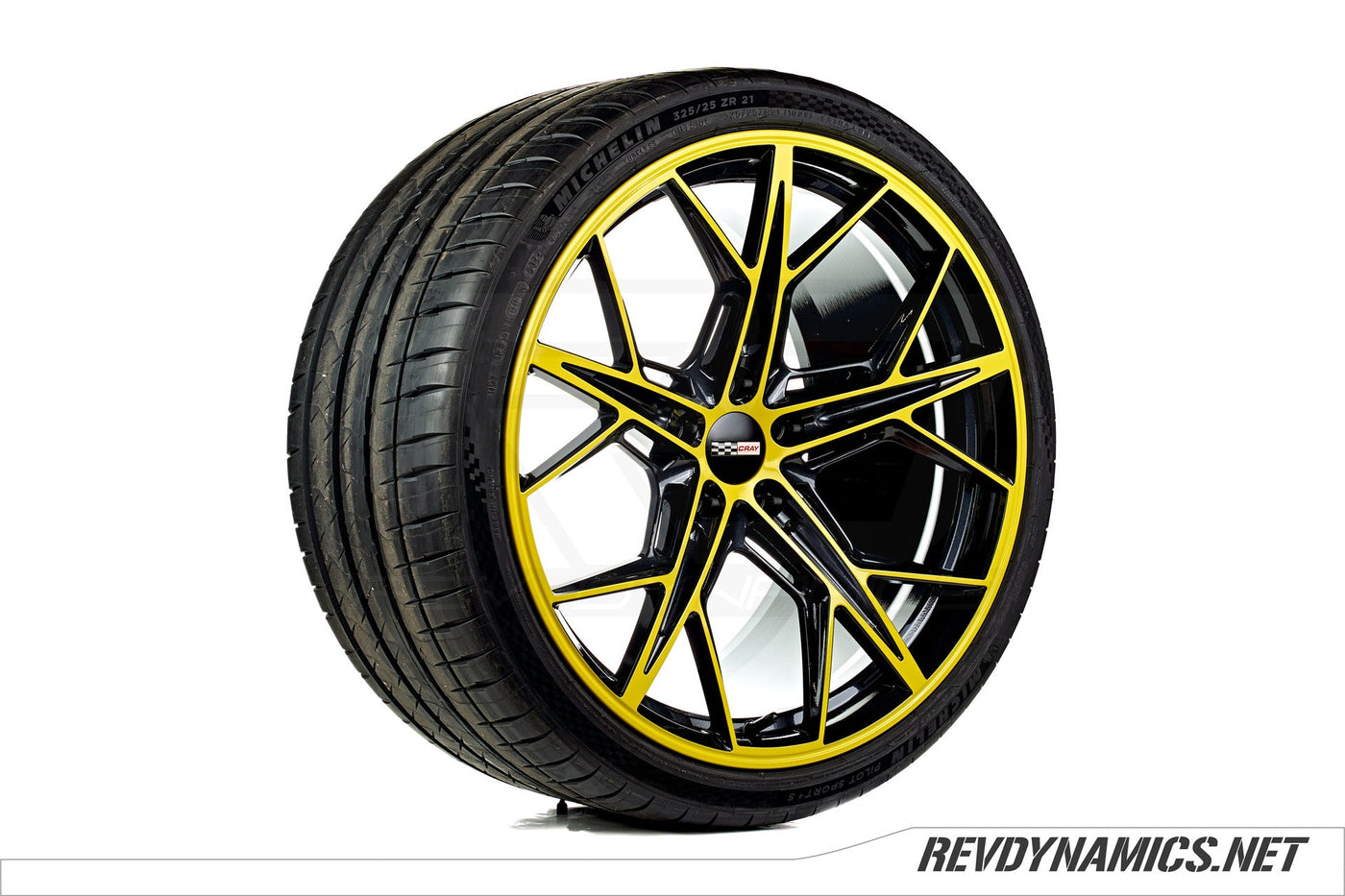 Cray Hammerhead 21" Rim Powdercoated Carbon Flash and Accelerate Yellow Corvette C8 colors