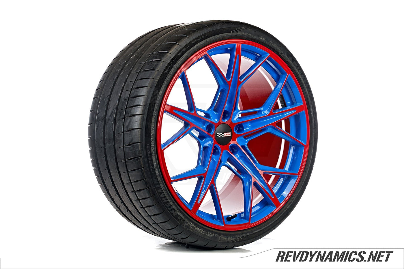 Cray Hammerhead 21" Rim Powdercoated Rapid Blue and Torch Red Corvette C8 colors