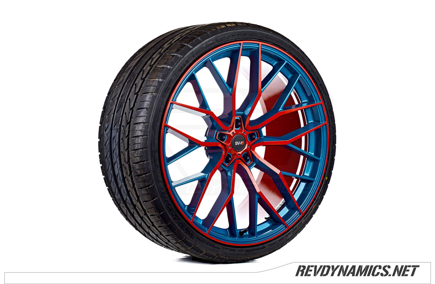 Savini SV-F2 22" Wheel Powdercoated in Pacific Teal and Indy Red