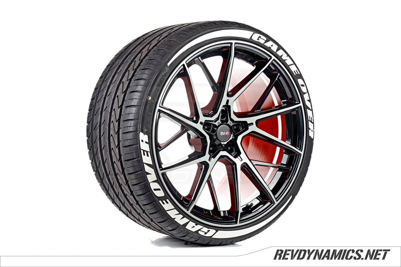 Savini SV-F6 with Lexani LX-Twenty with Tire Lettering tire custom painted in Ghost Grey, Indy Red, and Black