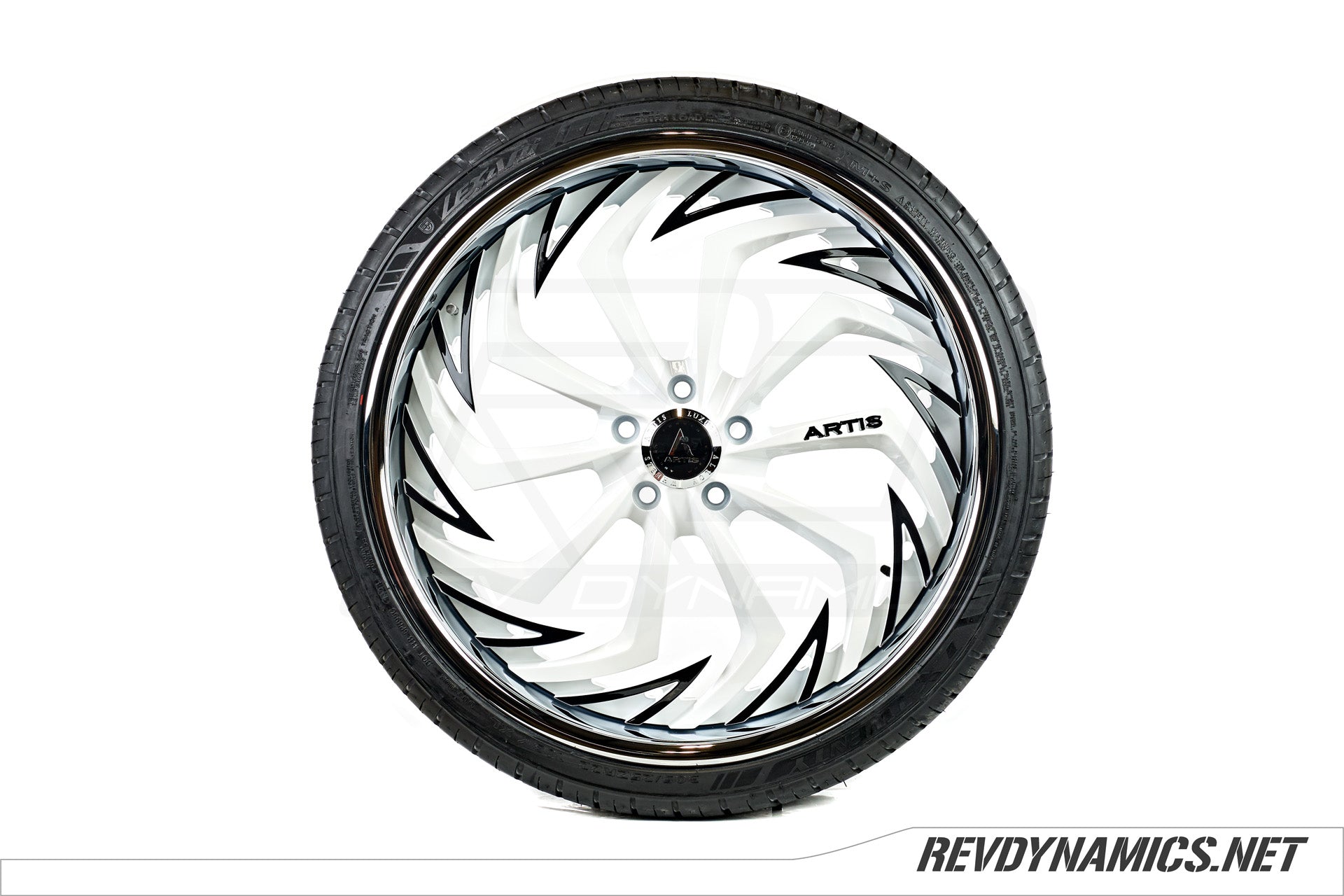 Polaris Slingshot Artis Wheel and Tire package in black and white with chrome lip