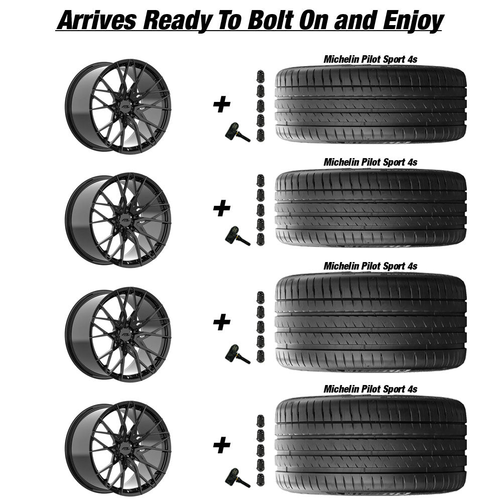 C8 Z06 E-Ray Renzo Forgedlite MC20 Gloss Black 20in wheel and Michelin Pilot Sport 4S ZP tire package