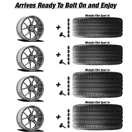 Chevy Corvette C7 Stingray E5 Daytona Titanium Brushed 19in wheel and Michelin Pilot Sport 4s tire package
