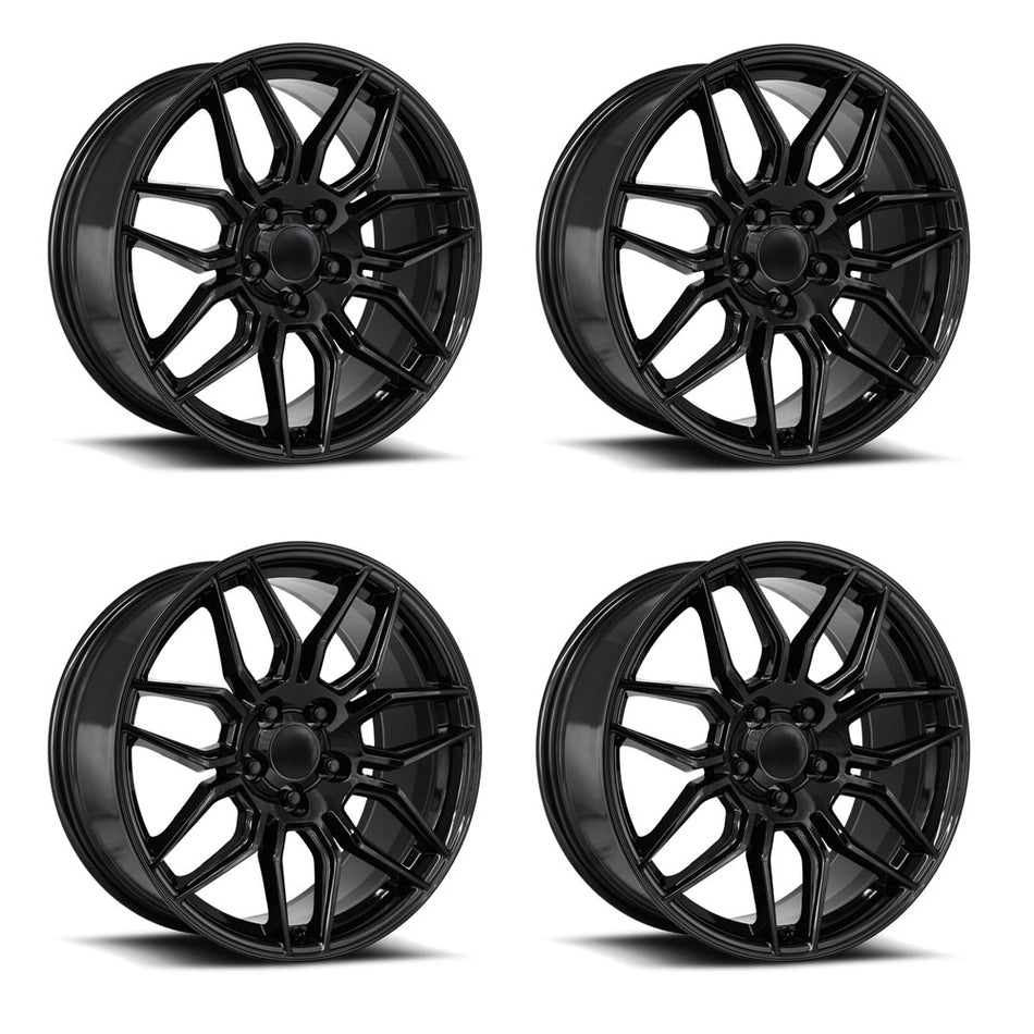 Factory Reproductions FR401F C7 Stingray Corvette 19" Front 20" Rear Wheel and Tire Package - Gloss Black
