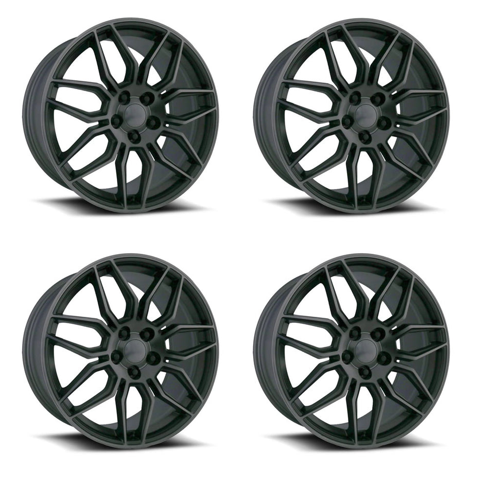 Factory Reproductions FR25F C7 Z06 Corvette 19" Front 20" Rear Wheel and Tire Package - Titanium Gray Machine