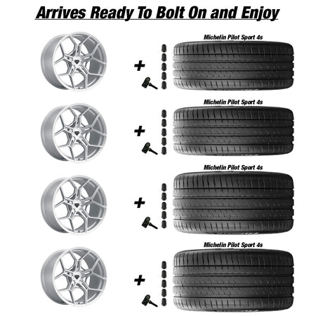 Chevy Corvette C8 Stingray Blaque Diamond BD-F25 Silver wBrushed Face 20in wheel and Michelin Pilot Sport 4S tire package