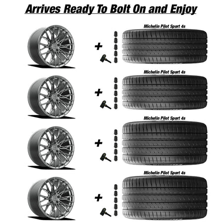 Chevy Corvette C8 Stingray E5 Sebring Titanium Brushed 20in wheel and Michelin Pilot Sport 4S tire package