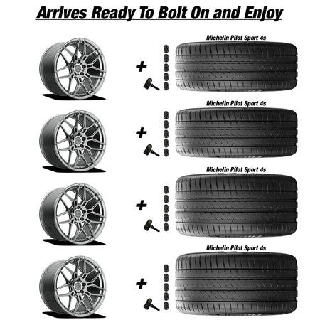 Chevy Corvette C8 Stingray E5 Speedway Titanium Brushed 20in wheel and Michelin Pilot Sport 4S tire package