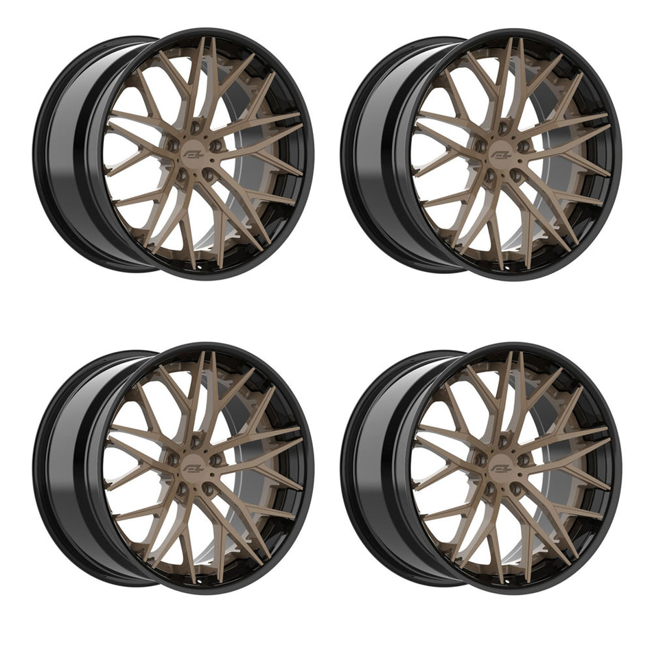 Forgedlite RS10 3pc C8 Corvette 20x9" Front 21x12" Rear Wheel and Tire Package - Bronze w/ Gloss Black Lip