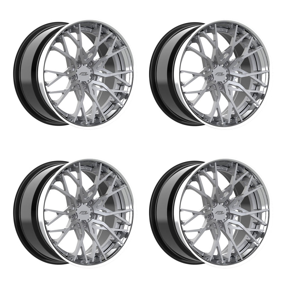 Forgedlite RS20 3pc C8 Corvette 20x9" Front 21x12" Rear Wheel and Tire Package - Silver w/ Chrome Lip