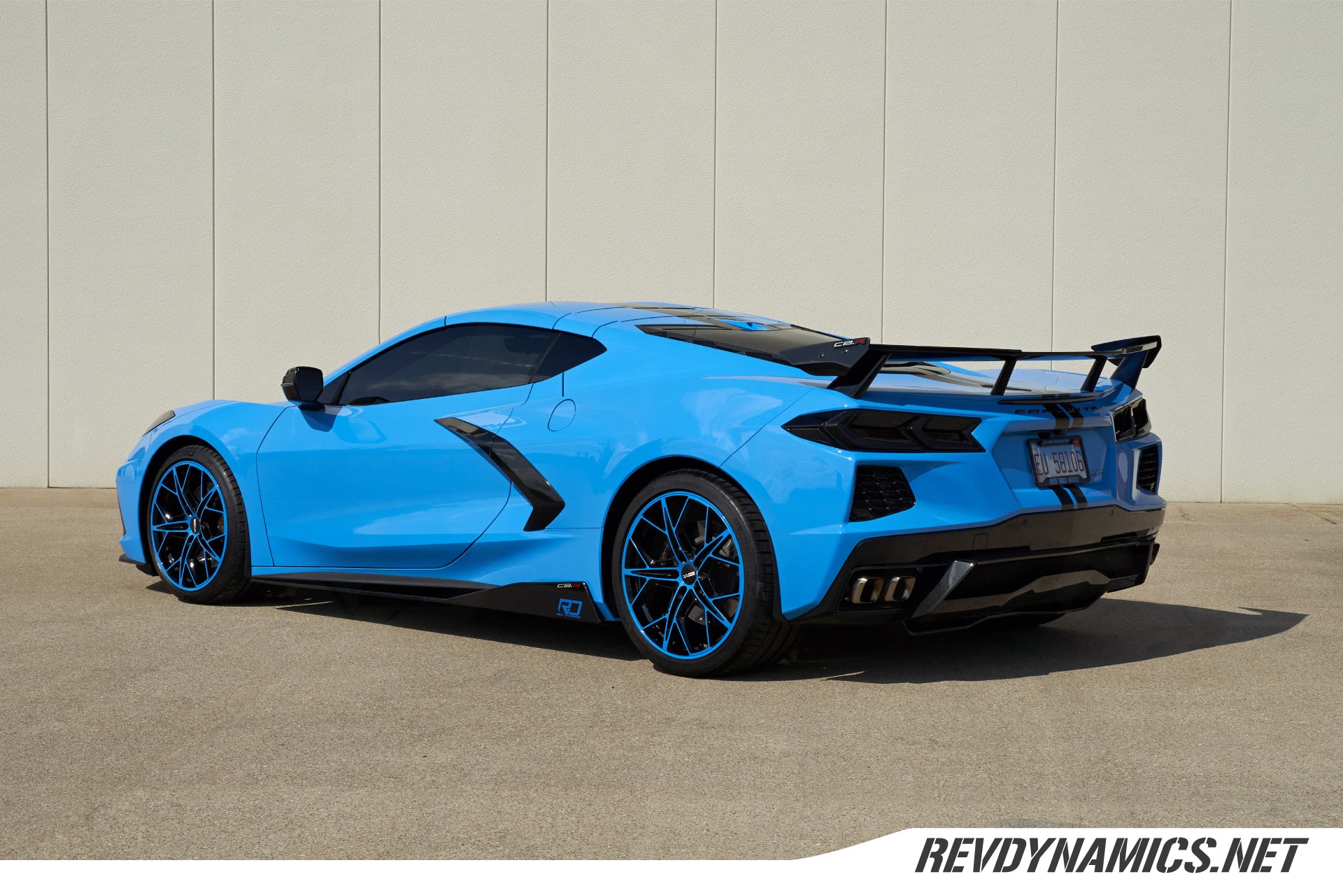 C8 Corvette Stingray with Rapid blue and black rims