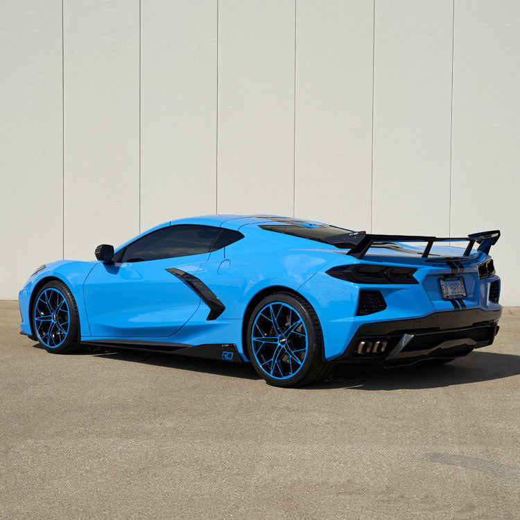 Corvette C8 with powder coated color matched blue and black wheels