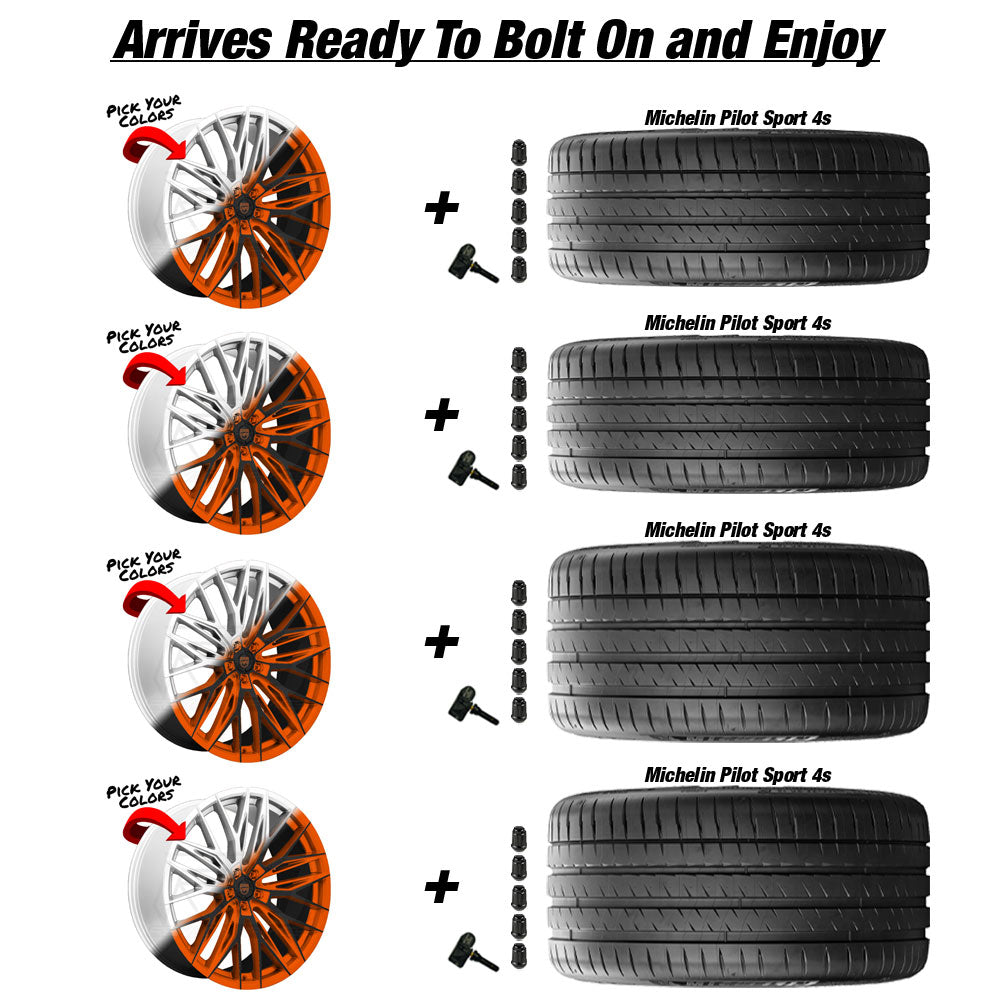 Corvette C8 Lexani Aries Amplified Orange and Black Tire and Wheel Package