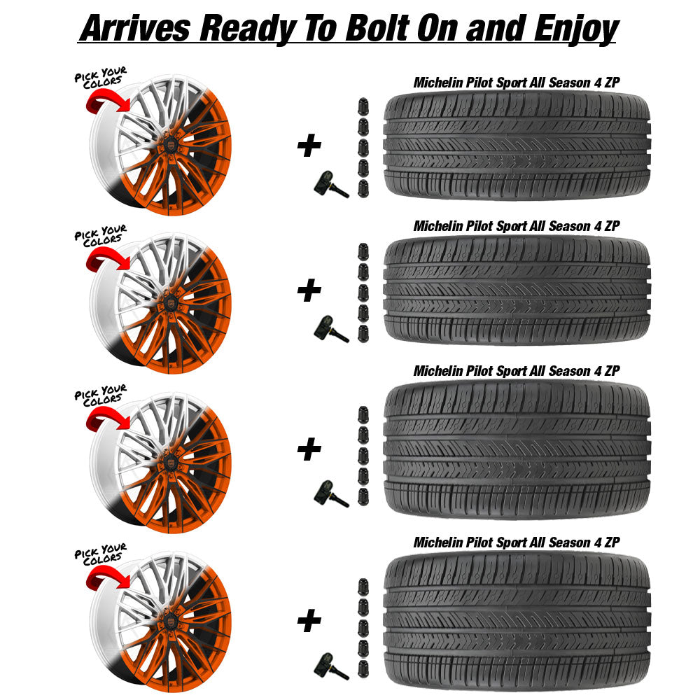Corvette C8 Lexani Aries Amplified Orange and Black Tire and Wheel Package
