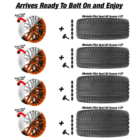 Corvette C8 Lexani Aries Amplified Orange and Black Tire and Wheel Package