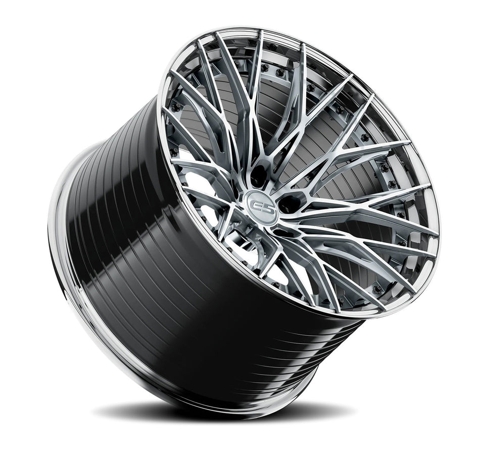 E5 Sebring 2p C8 Corvette 20" Front 21" Rear Wheel and Tire Package - Titanium w/Polished Lip
