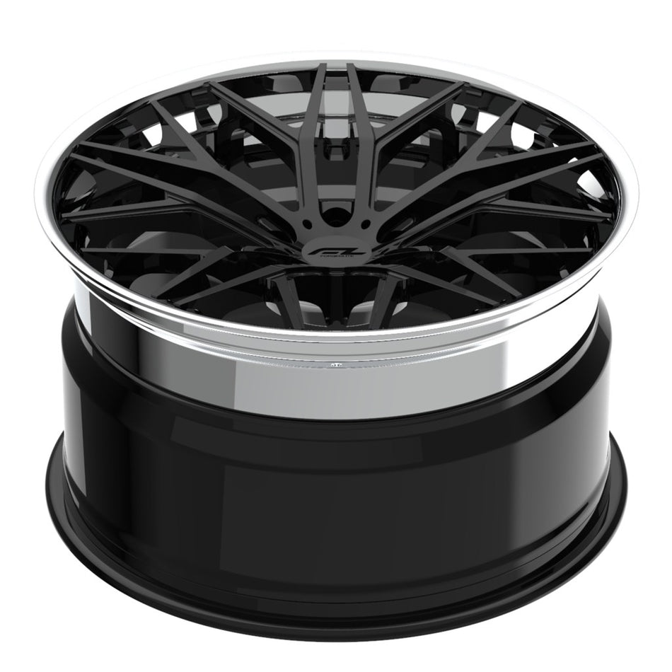 Forgedlite RS10 3pc C8 Corvette 20x9" Front 21x12" Rear Wheel and Tire Package - Gloss Black w/ Chrome Lip