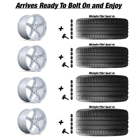 Foose CF8 Gloss Silver Corvette C8 Michelin Pilot Sport 4s Wheel and Tire Package