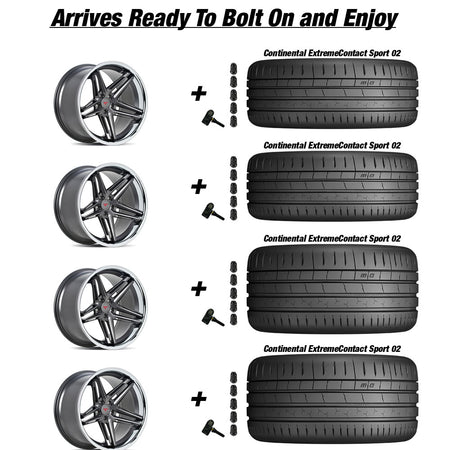 Rotary Forged Chevy Corvette C7 Z06 Ferrrada CM1 Matte Graphite WChrome Lip 19in wheel and Continental ExtremeContact Sport 02 tire package
