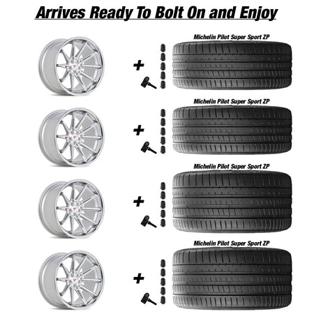 Rotary Forged Chevy Corvette C7 Z06 Ferrrada CM2 Machine Silver wChrome Lip 19in wheel and Michelin Pilot Super Sport ZP tire package
