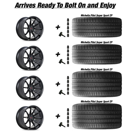 Rotary Forged Chevy Corvette C7 Z06 Ferrrada CM2 Matte Black wGloss Black Lip 19in wheel and Michelin Pilot Super Sport ZP tire package