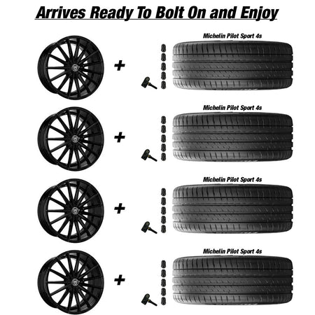 Tesla Model 3 Lexani Pegasus Gloss Black wMachined Grooves 20in wheel and Michelin Pilot Sport 4s tire package