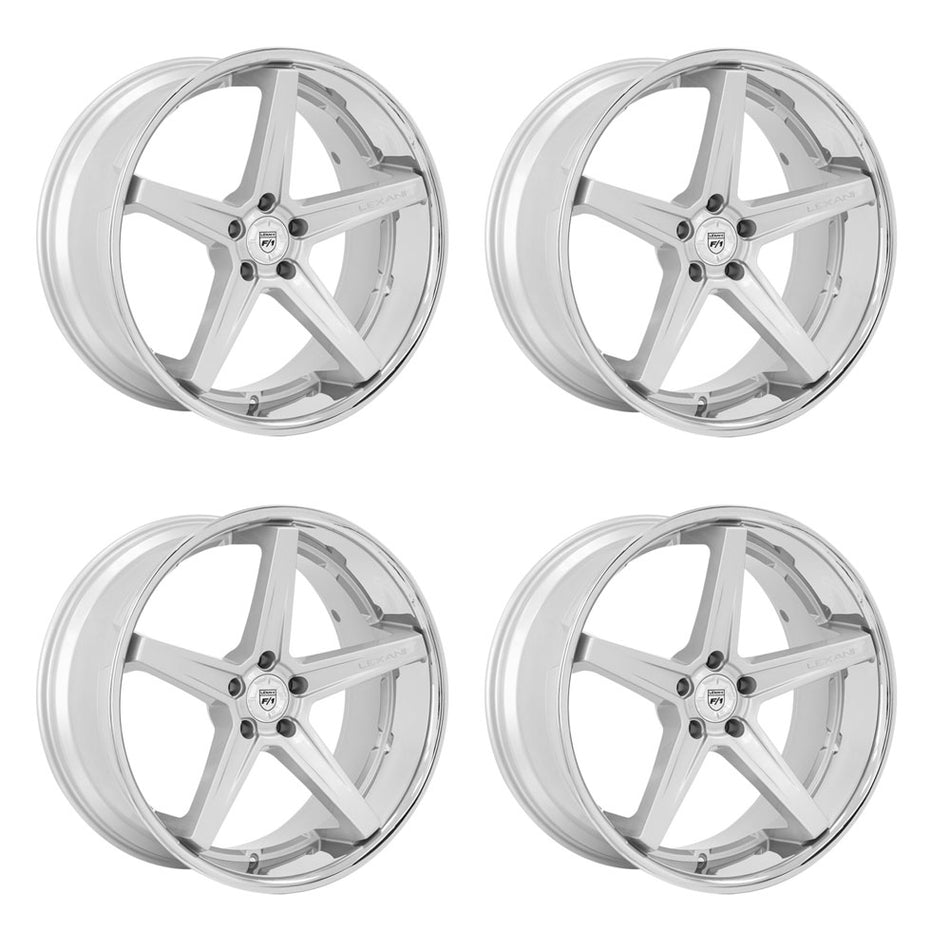 Tesla Model 3 Lexani Savage Silver w Chrome Lip 20in wheel package