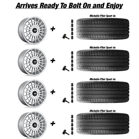 Tesla Model 3 Rotiform LAS-R Gloss Silver 19 wheel and Michelin Pilot Sport All Season 4 tire package