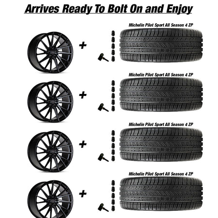 Tesla Model 3 Vossen HF-4T Tinted Gloss Black 20in wheel and Michelin Pilot Sport All Season 4 tire package
